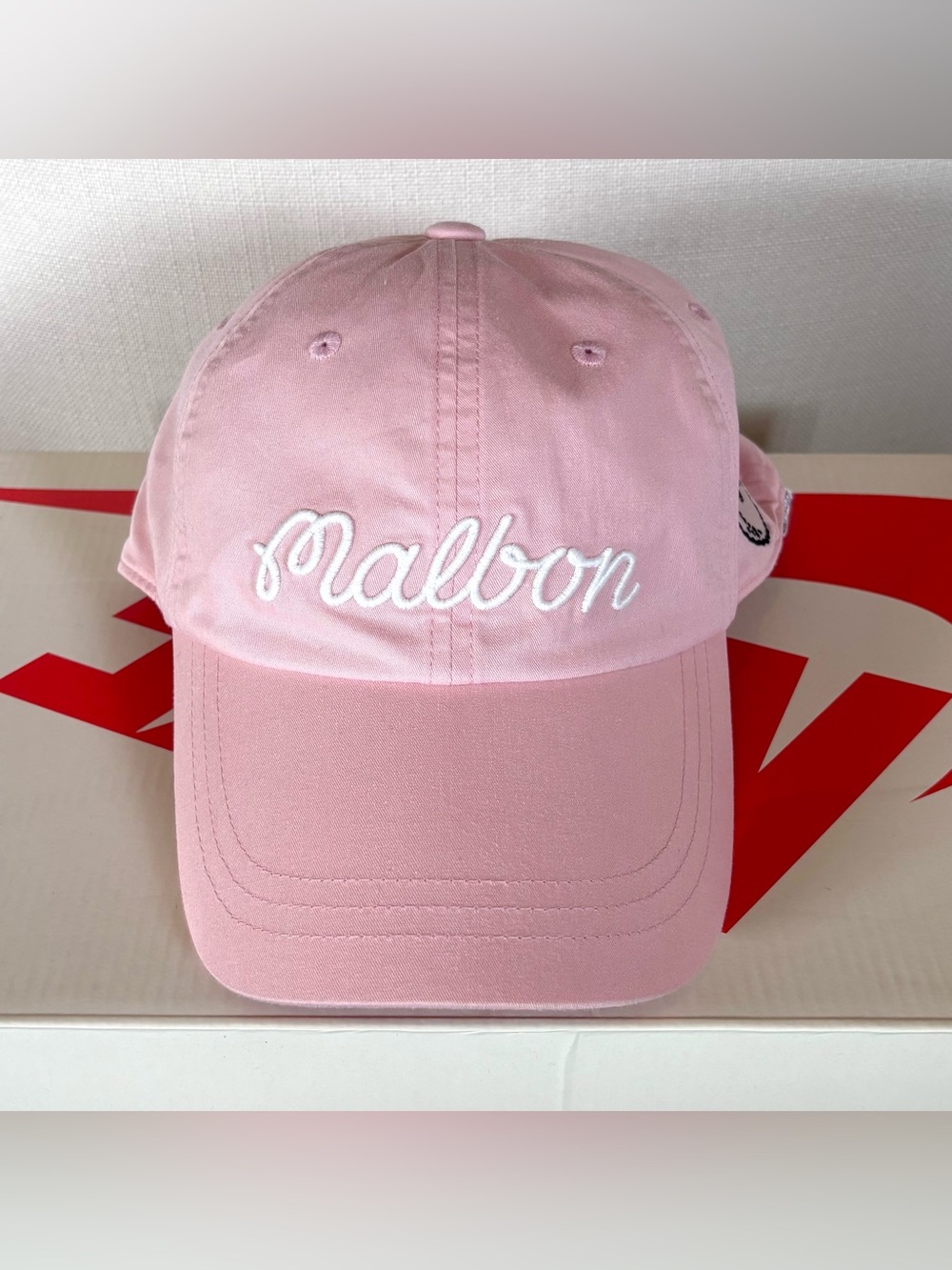 Malbon Golf Script Hat Rare Korea Exclusive Pink Buckets Buckle Adjustable Cap